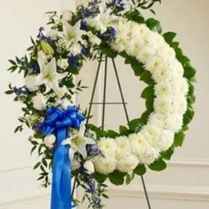 Serene Sympathies Standing Wreath – Blue & White